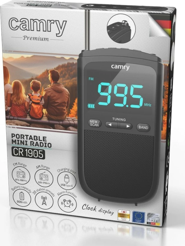 Prenosen radio Camry CR1905, FM/AM, LCD zaslon, USB-C, črn