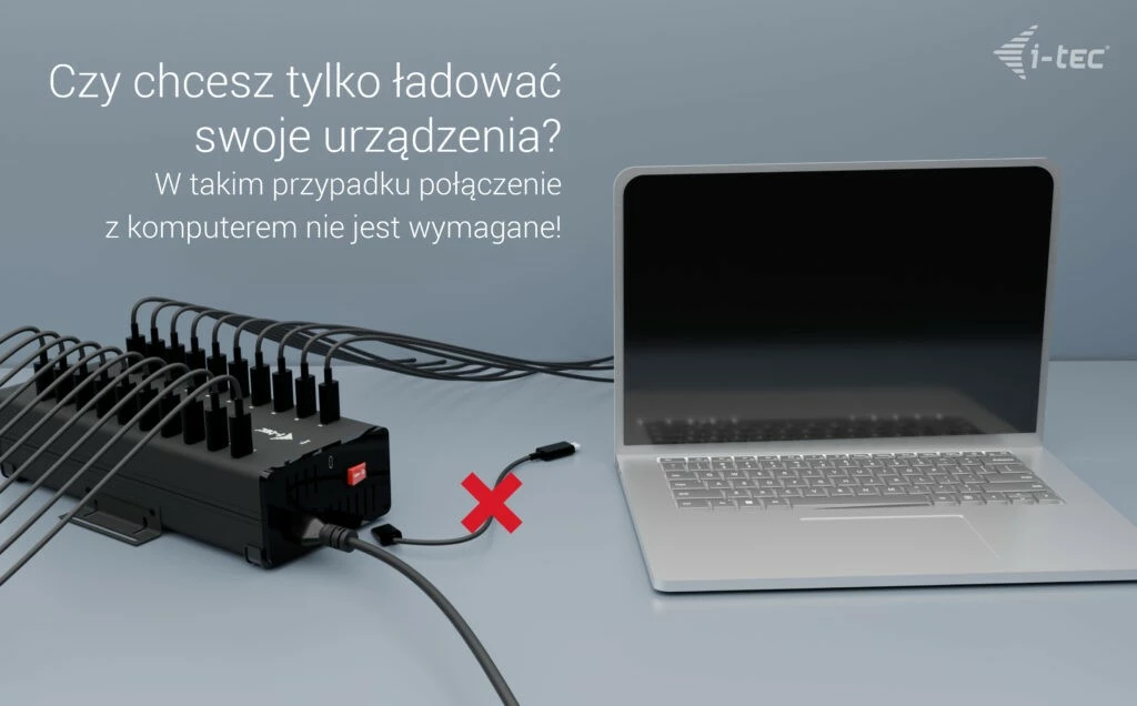 Razdelilec 20× USB‑C, 15 W na vrata, kovinski i-tec CACHRGHUB20C