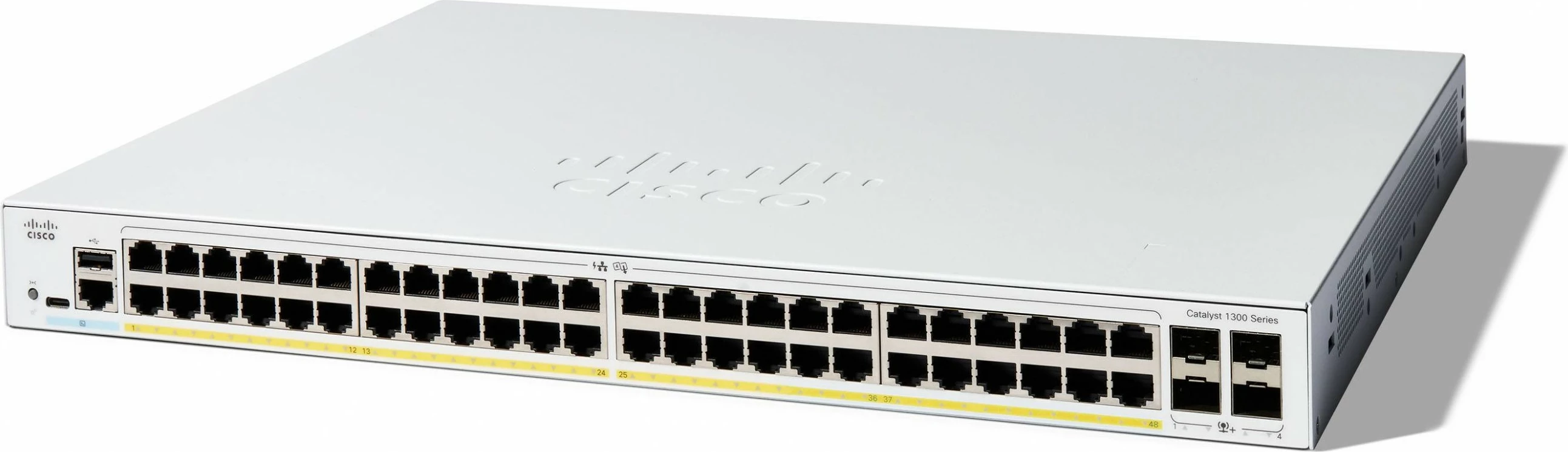 Stikalo Cisco Catalyst 1300-48P-4X, 48 priključkov GE, PoE+, 4×10GE SFP+, belo