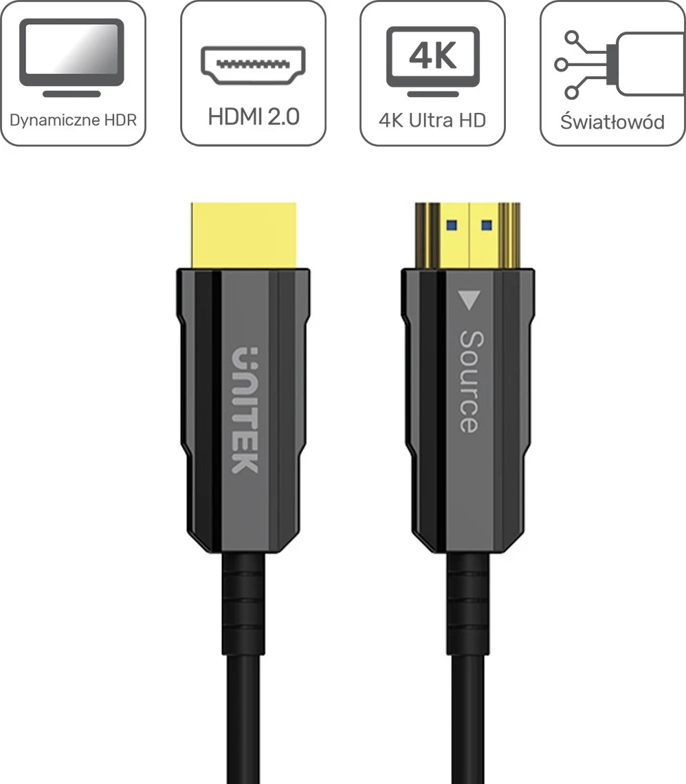 Optični HDMI 2.0 kabel Unitek, 4K 60Hz, 15 m, črn