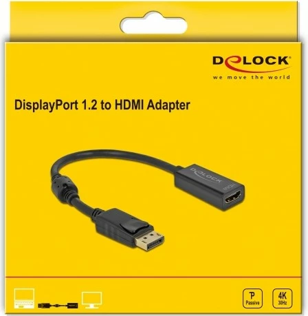 Adapter DisplayPort na HDMI DeLOCK 0,2 m črn