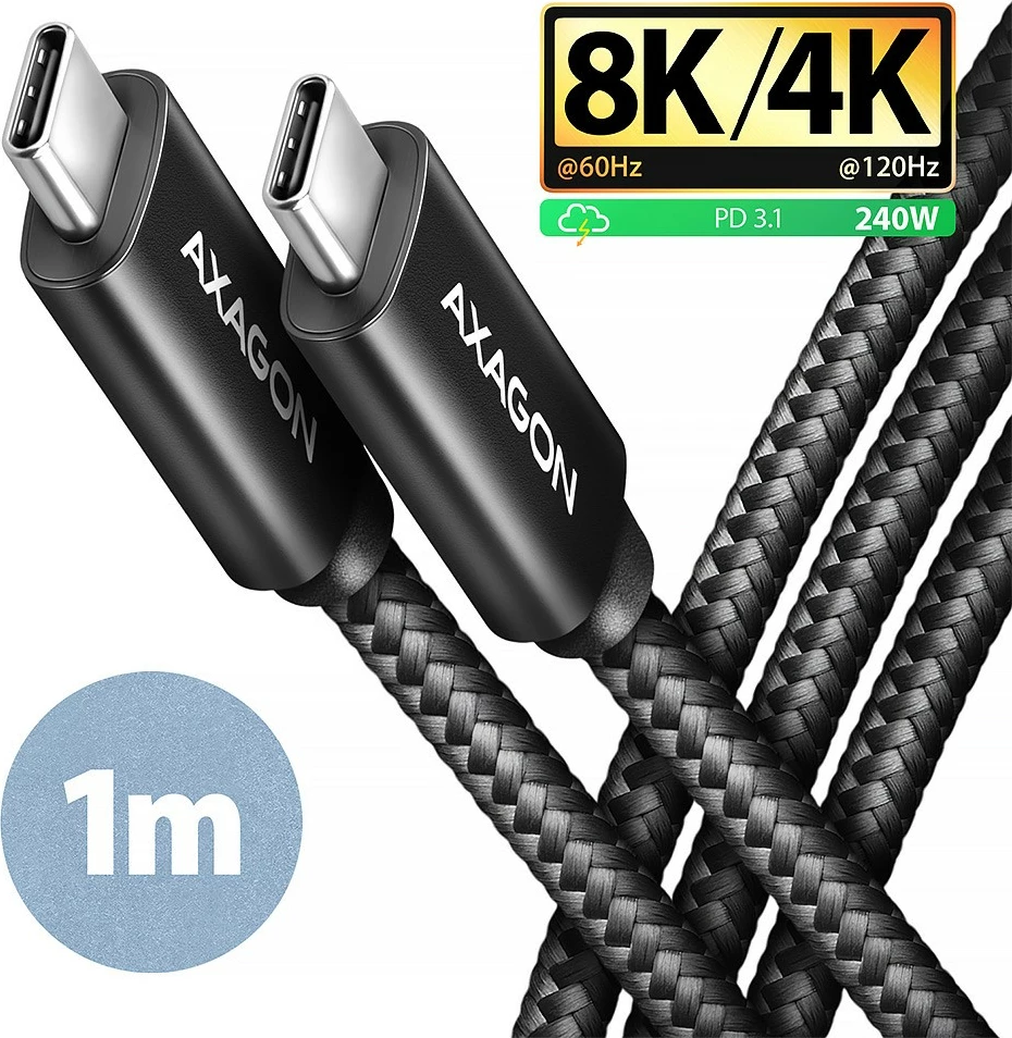 USB-C na USB-C kabel AXAGON BUCM4X-CM10AB, 1 m, USB4 Gen 3x2, 240W, 8K, črn