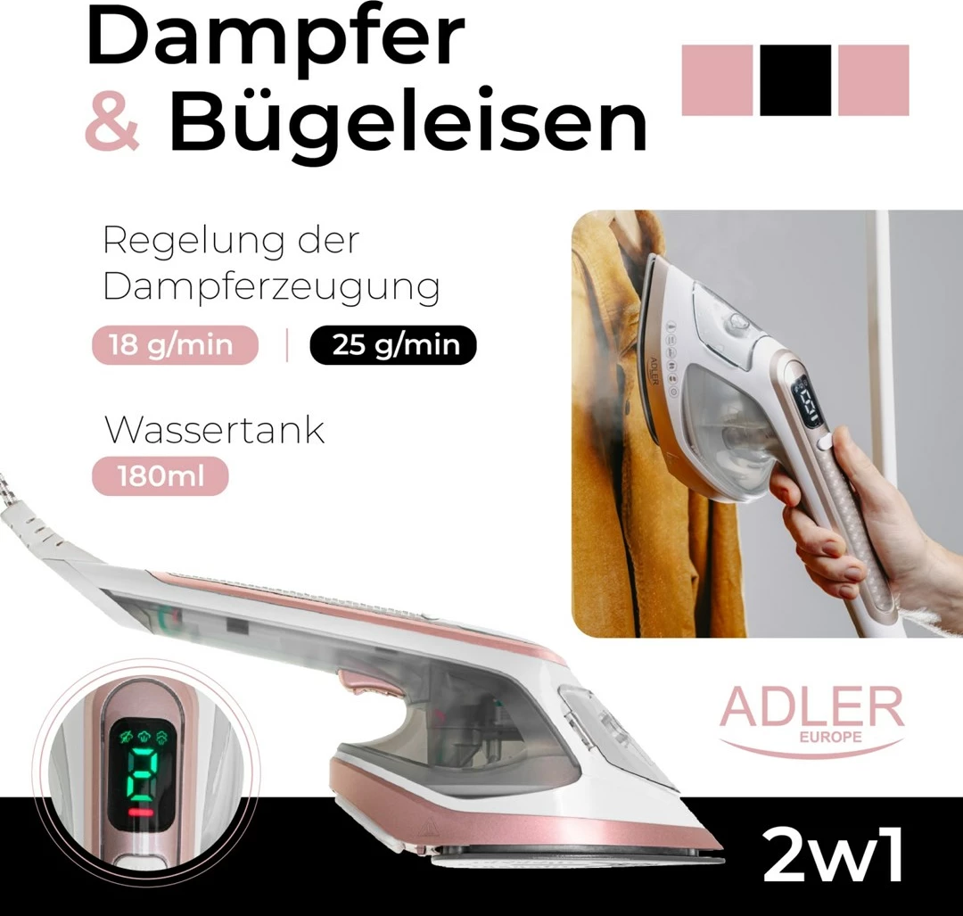 Parni likalnik za oblačila Adler AD 5044, 1800 W, bel