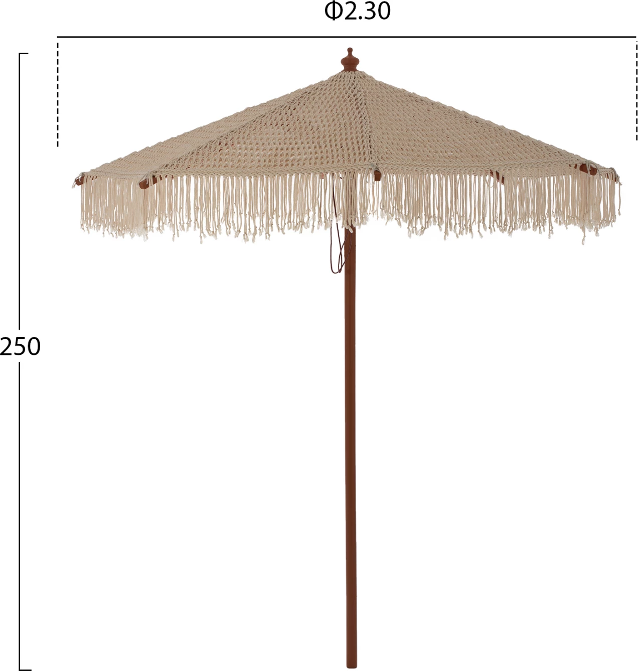 Senčnik makrame, ročno izdelan, bež, leseno ogrodje, Φ2,30 m, FH5779.01