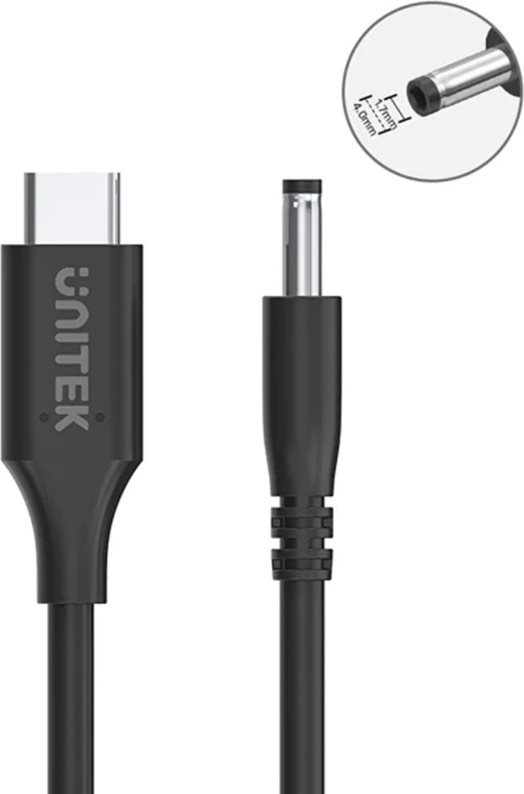 Napajalni kabel 65W USB-C na DC 4,0mm za Lenovo Unitek, črn