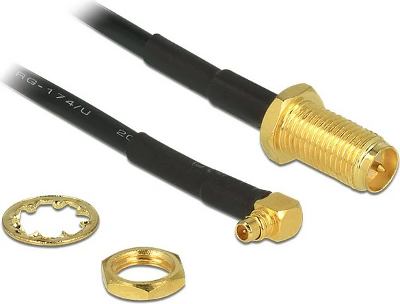 Antenska kabelska povezava RP-SMA v ženski na MMCX 90°, 320 mm, DeLOCK, črna