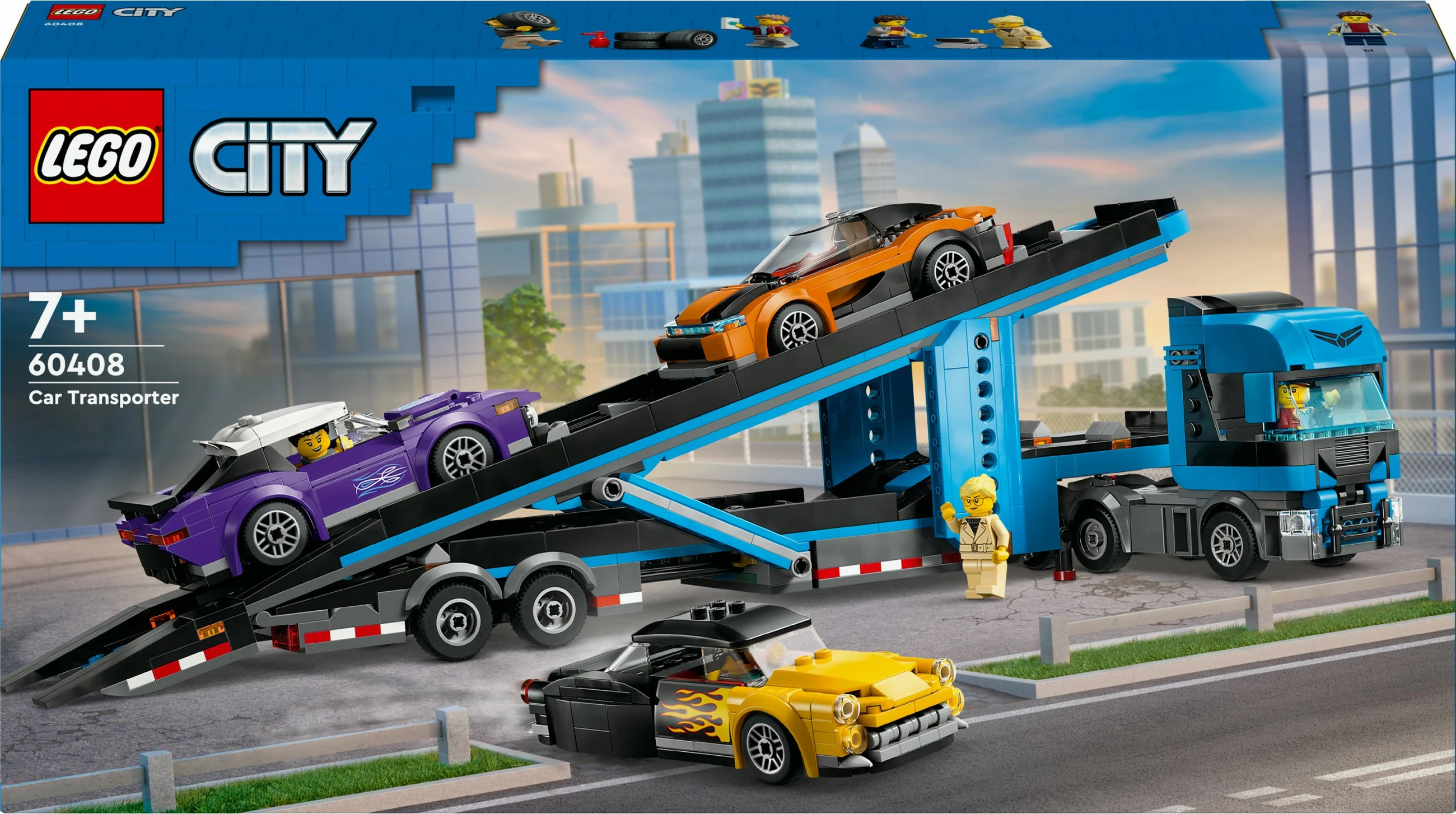Komplet za sestavljanje avtotransporter z dirkalniki LEGO City 60408, večbarven