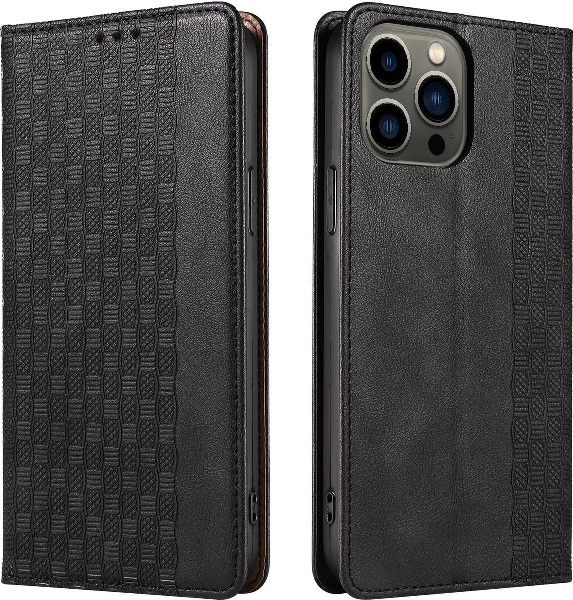 Ovitek za telefon z magnetnim zapiranjem, denarnico in paščkom za zapestje, za iPhone 12 Pro, Hurtel, črn