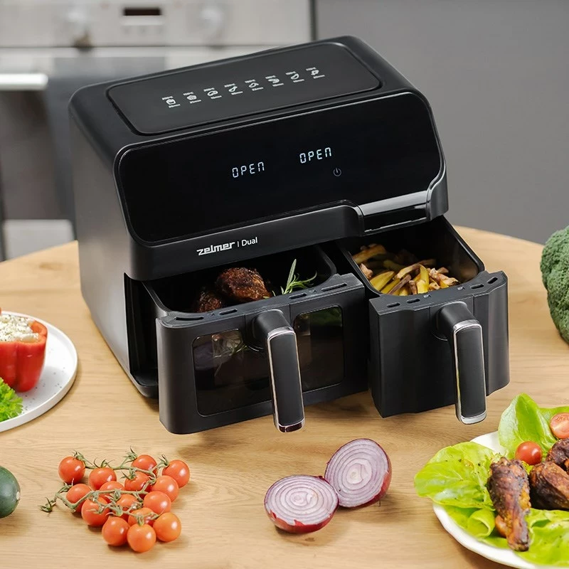 Dvojna friteza na vroč zrak, Zelmer ZAF 9000, 5,5 l + 3,5 l, 2700 W, črna