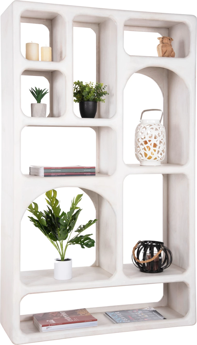 Knjižna omara HANDYR FH9707 iz masivnega mangovega lesa v beli barvi 100x35x165Hcm