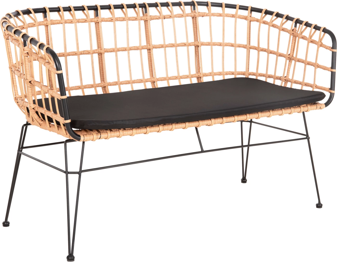 Zunanja kavč (klop) 2-sedežna Allegra FH5692.11 P.E. ratan v bež-črnem kovinskem okvirju 125x60x77H cm