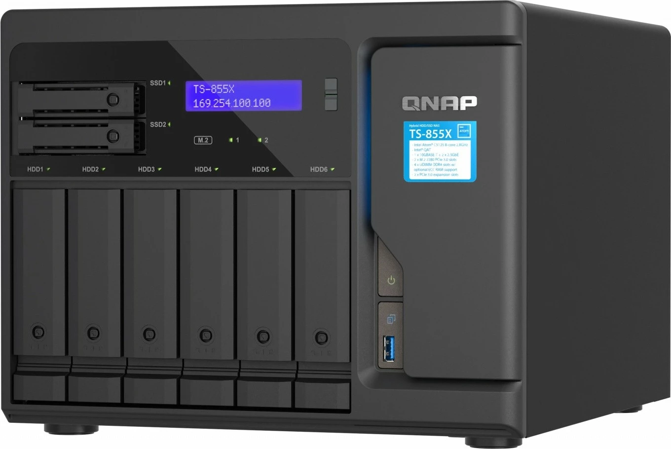 NAS QNAP TS-855X-8G, Intel Atom C5125, 8 GB RAM pomnilnik DDR4, 8 rež za HDD/SSD, črn