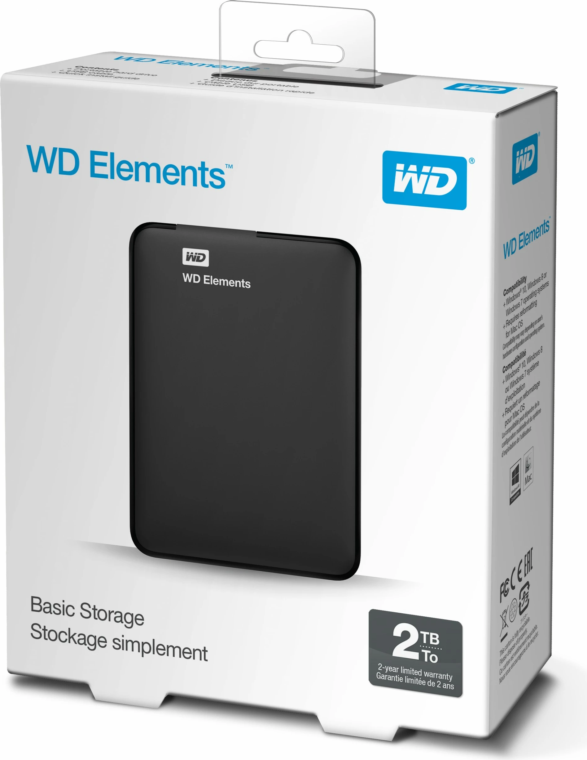 Prenosni trdi disk Western Digital WD Elements, 2 TB, 2.5", 3.2 Gen 1, črn