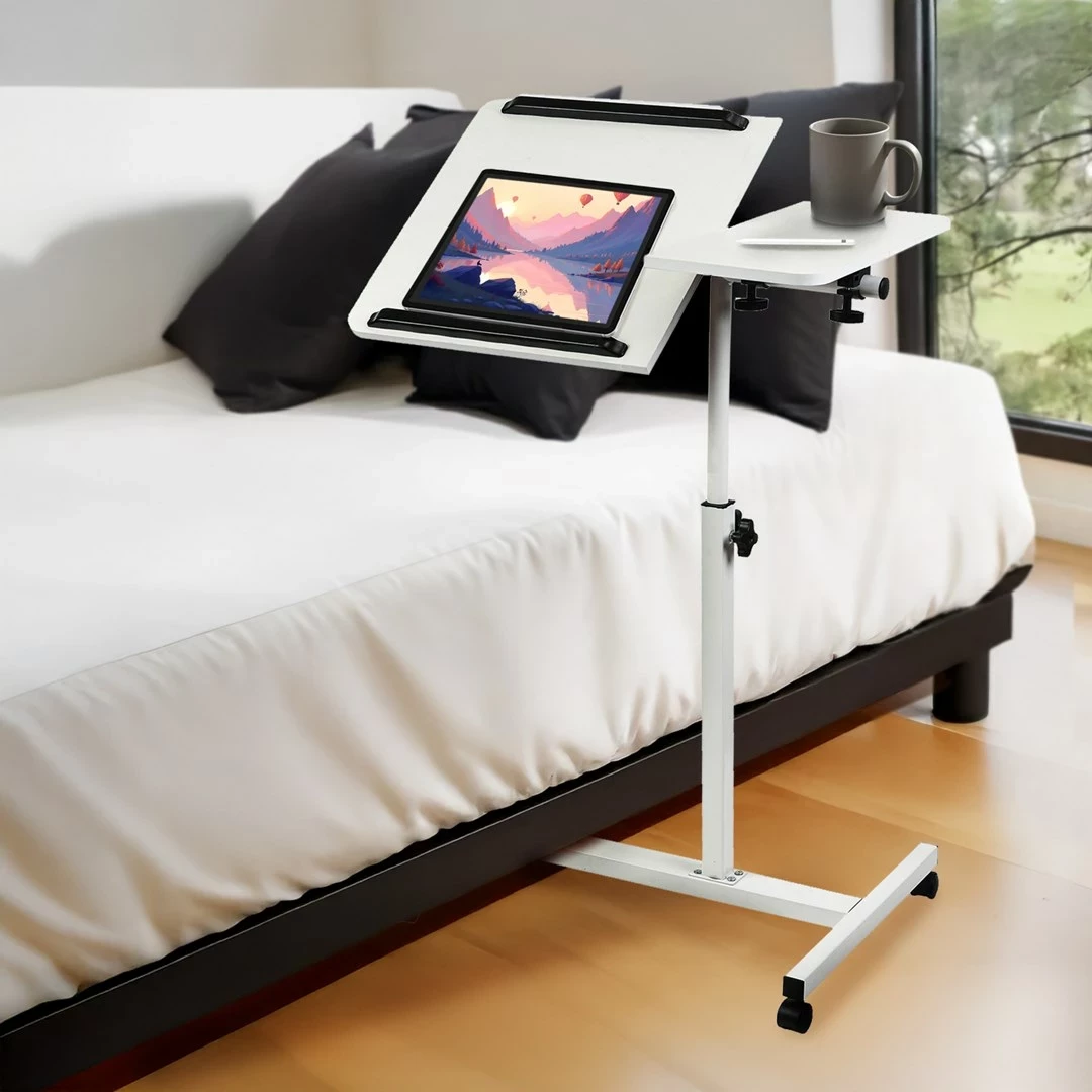 Mobilna miza za prenosnik, Maclean MC-121 W, nastavljiva višina 59–89 cm, bela