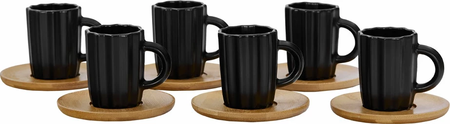 Set skodelic za espresso, 6 kosov, črni porcelan, naravni bambus, 27x22x6 cm, Cactus