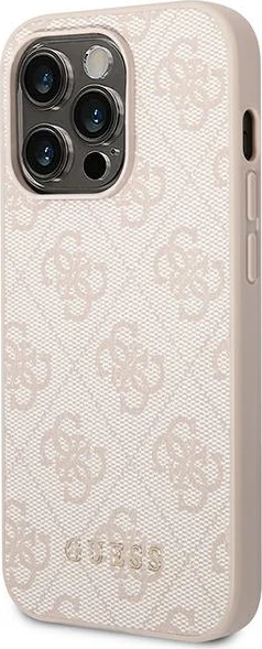 Ovitek za telefon za iPhone 14 Pro Max 6,7", trdo ohišje, umetno usnje, roza, Guess GUHCP14XG4GFPI