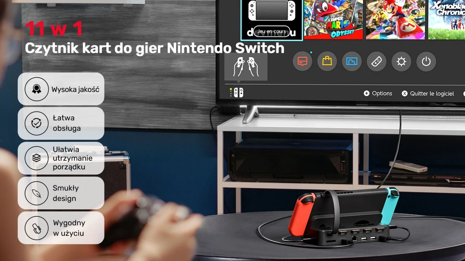 Stojalo za Nintendo Switch Unitek, 100W 4K, črno