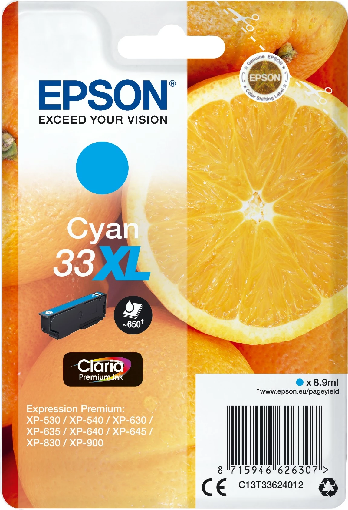 Toner Cyan Oranges Singlepack 33XL, visoka zmogljivost, 8,9 ml