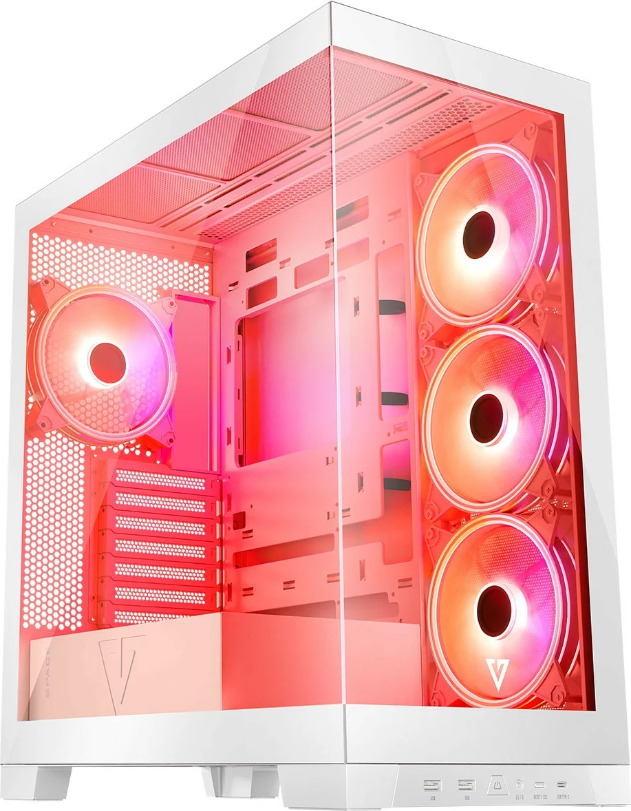 Ohišje MODECOM Volcano Space ARGB, Midi Tower, kaljeno steklo, belo