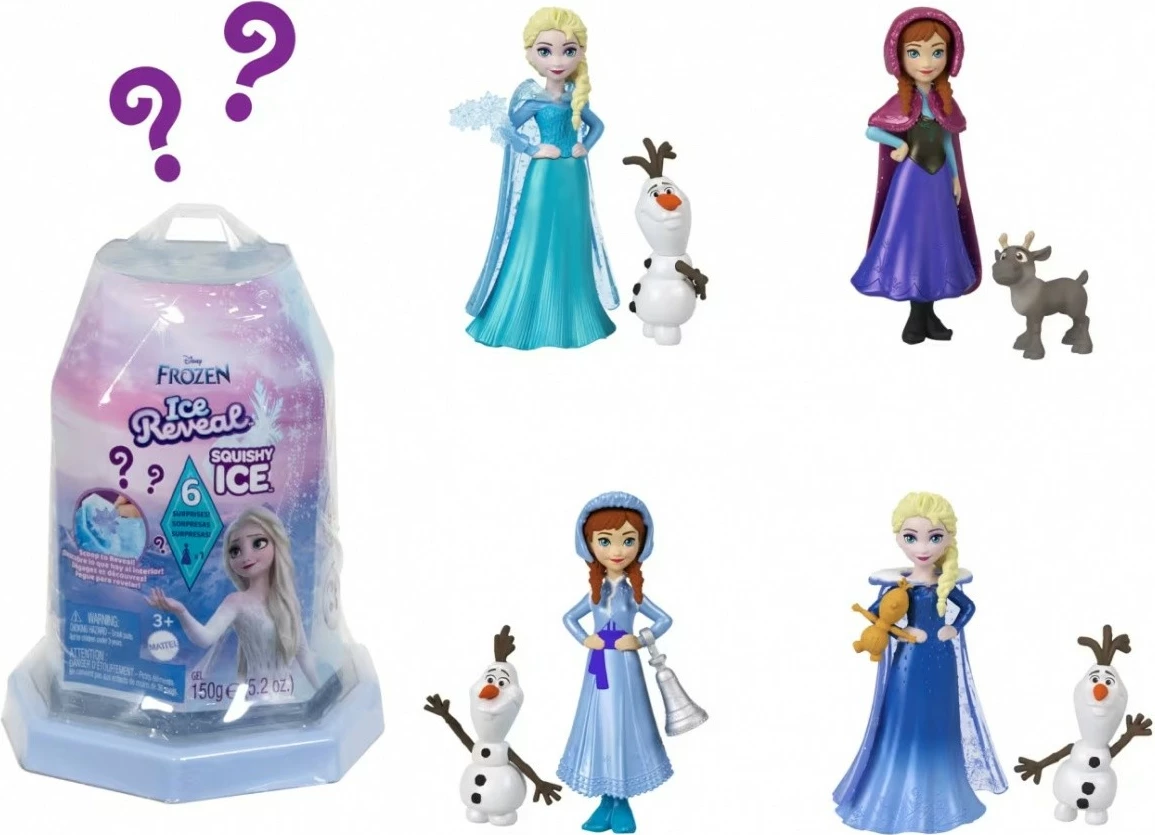 Punčka presenečenja z ledenim gelom, Mattel Frozen Ice Reveal HRN72, mini 9 cm z dodatki, naključen set