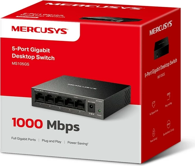 Stikalo MERCUSYS MS105GS, 5 Gigabit priključkov, črn