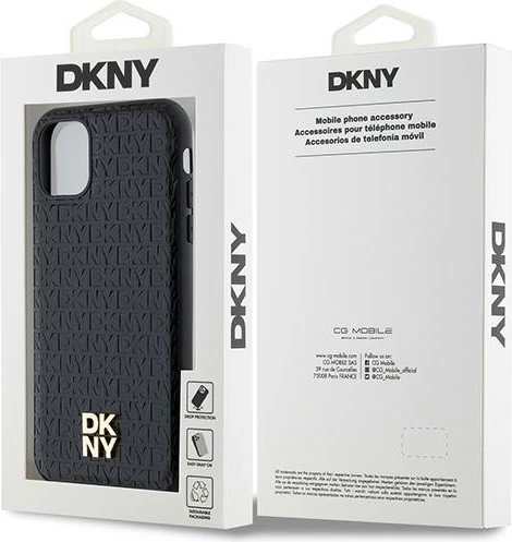 Ovitek DKNY z monogramom iz usnja, kovinski logotip, MagSafe za iPhone 11/XR, črn