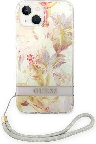 Ovitek za telefon Flower Strap, vijoličen — Guess GUOHCP14MHFLSU za iPhone 14 Plus 6,7"