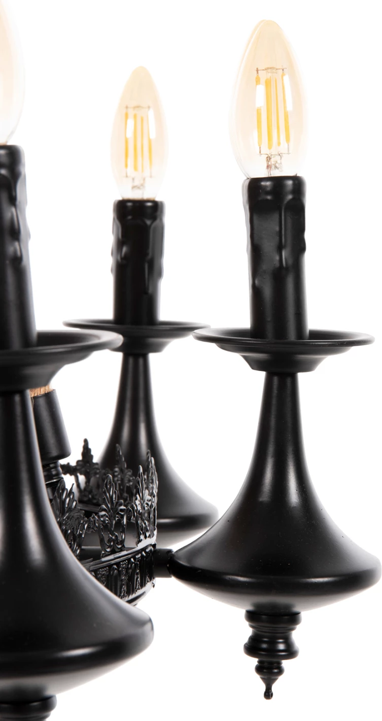 Stropna viseča svetilka z 8 lučmi FH4169 črna kovina-vrv Φ66x131Hcm