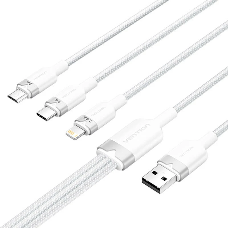 3-v-1 kabel, Vention CTPWG, USB 2.0 A na USB-C/Lightning/Micro-B, 1,5 m, bel