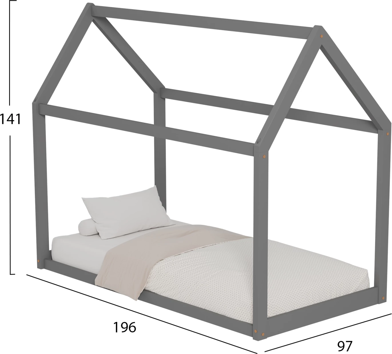 Postelja za otroke PEPE FH677.05 t.MONTESSORI iz masivnega borovega lesa v sivi barvi - 190x90cm