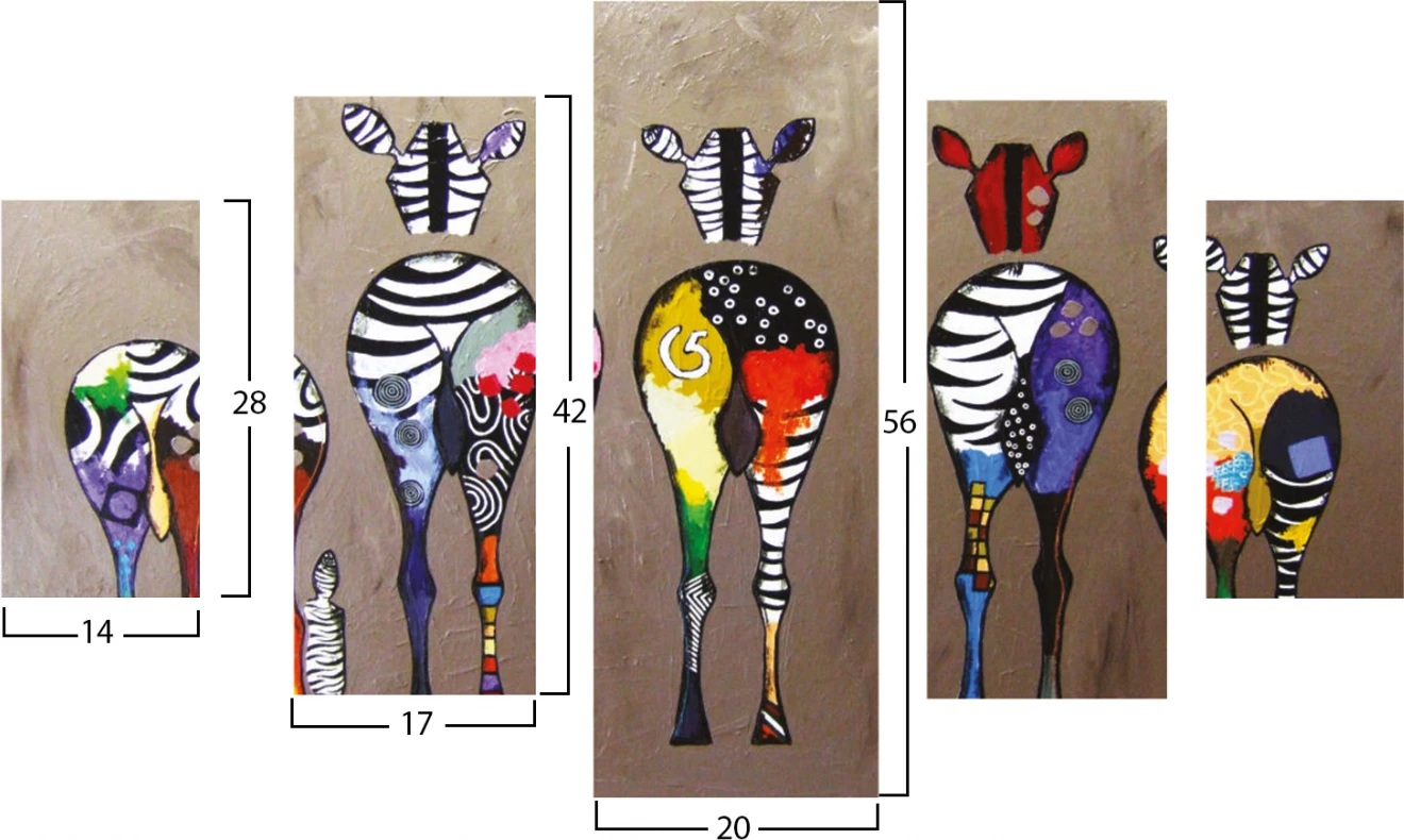 5 kosov MDF slika barvite zebre 82Χ56x3 FH7207.03