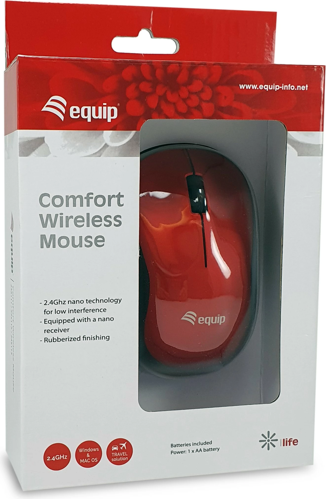 Brezžični optični miš Equip Comfort, RF, rdeča