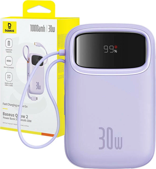 Prijenosna baterija Baseus QPow 2, 10.000 mAh, 30W, 2x USB-C, vijolična