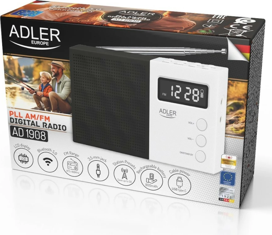 Digitalni PLL radio Adler AD1908 z Bluetoothom, USB/SD, črn/bel