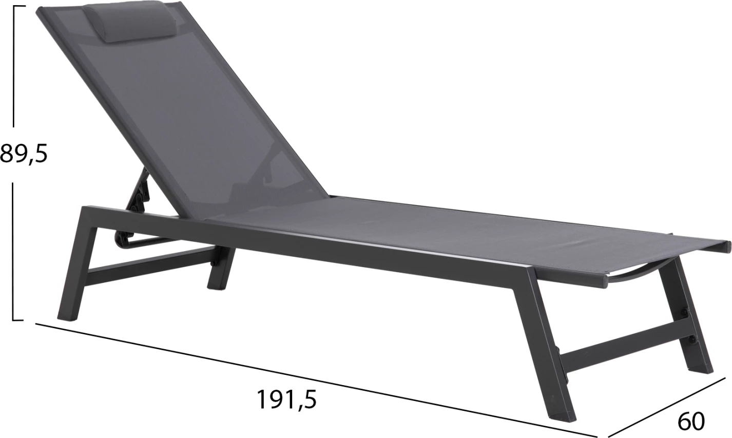 Aluminijasti ležalnik z vzglavnikom RABIA FH5982.03 v antracitni barvi 191,5x60x89,5H cm