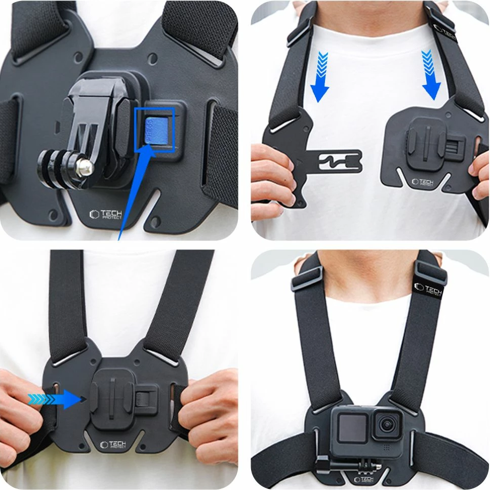 Prsno nosilo Tech-Protect GA100 za GoPro/DJI, črno