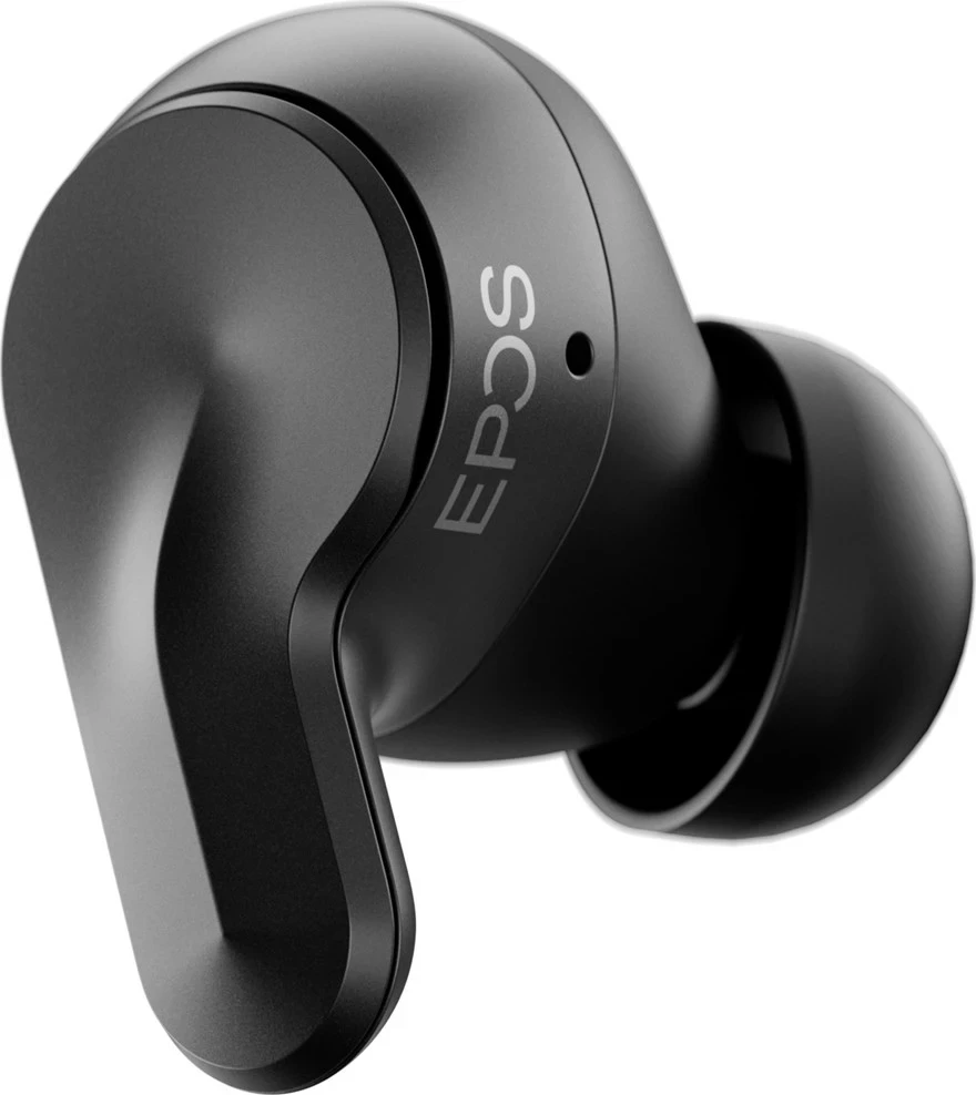 Pravi brezžični slušalke EPOS ADAPT E1TWS, Bluetooth 5.3, črne, s polnilno škatlico