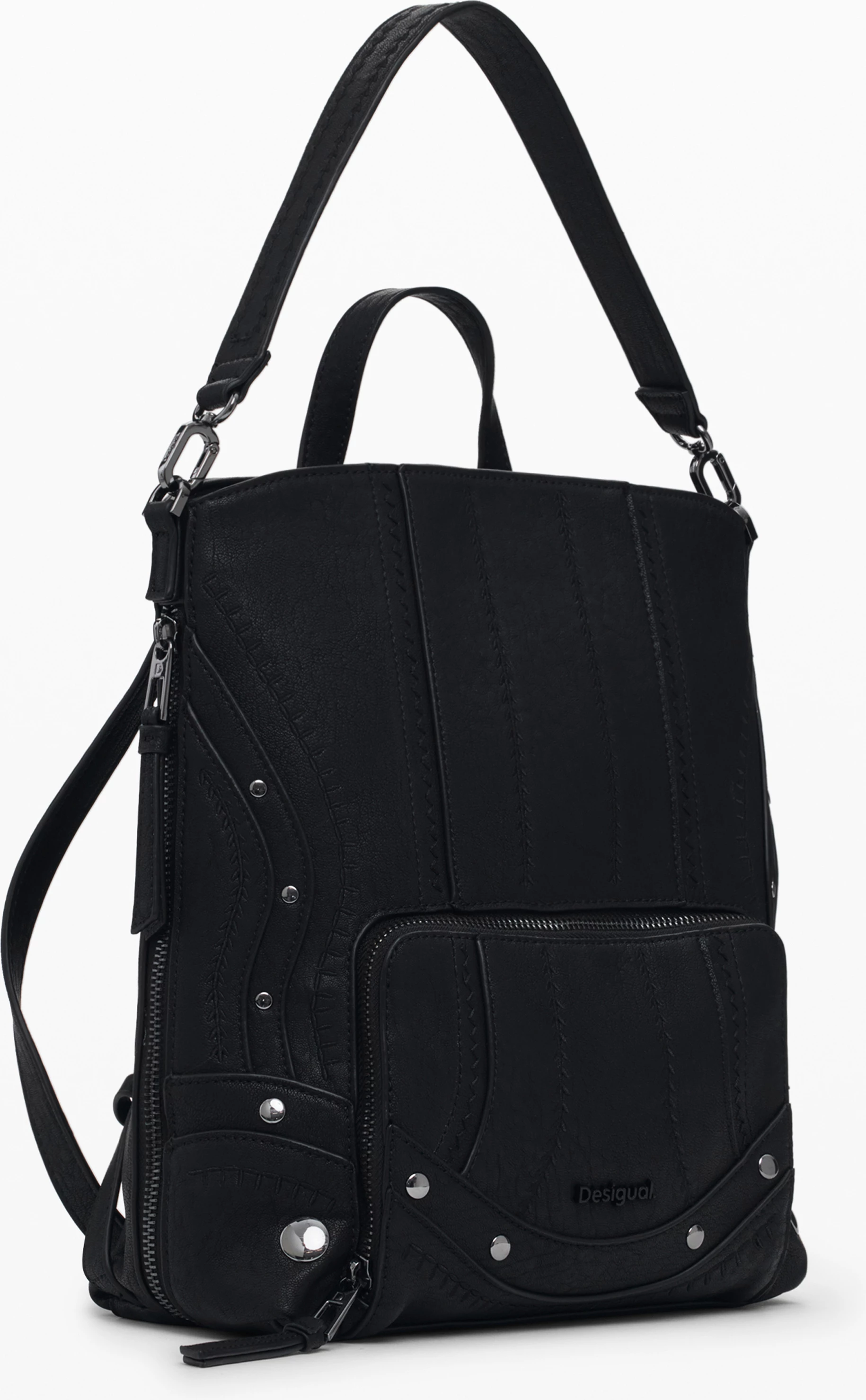 Mini nahrbtnik z vezenimi DESIGUAL EMBRO PATCH PRETORIA, ženski, črn