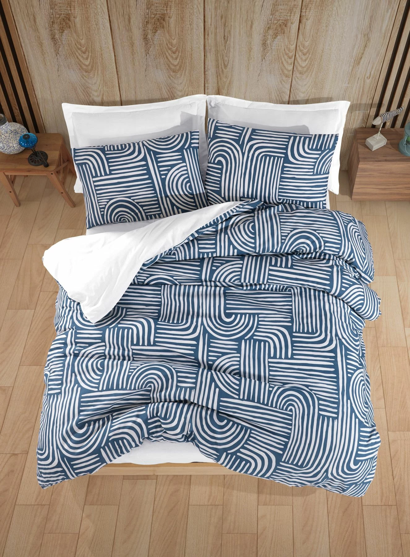 Prevleka za odejo King, Line Art, modra, L'essentiel