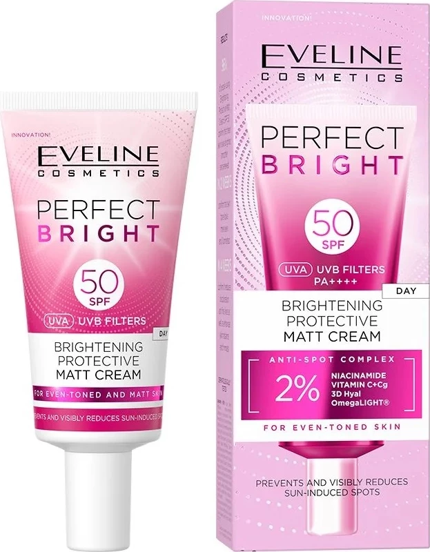 Matirajoči in osvetljujoči krem za obraz Eveline Cosmetics Perfect Bright za ženske, SPF50, 30 ml