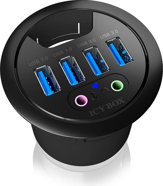 USB hub, 4 porta USB 3.0, audio in/out, plastika, črn - ICY BOX IB-HUB1403A