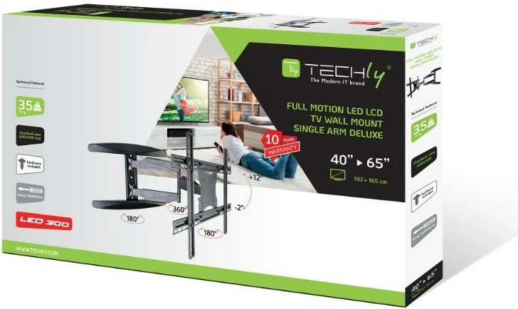 Stenski nosilec za TV 40–65 palcev, Techly 308879, črn