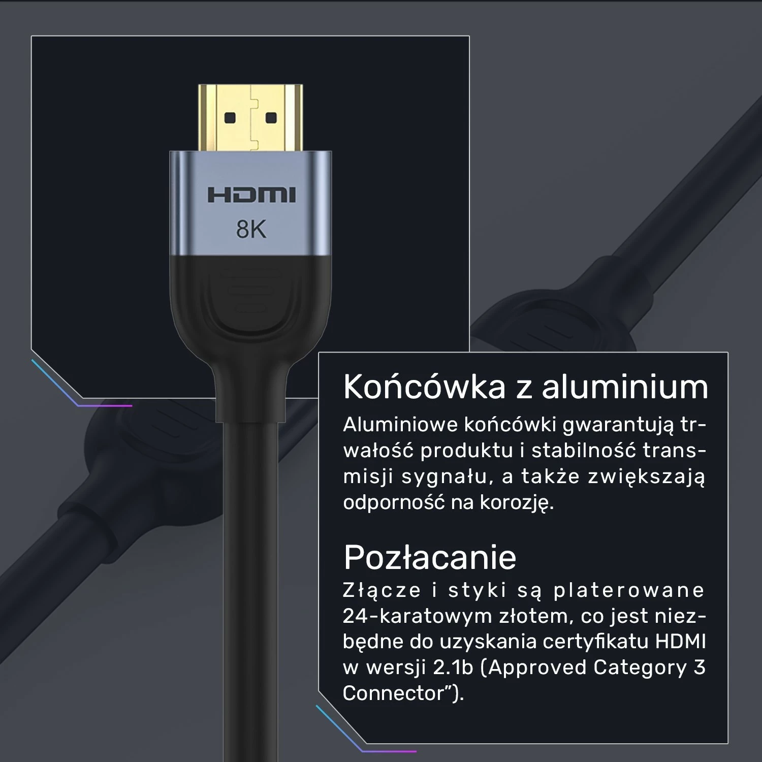 HDMI kabel 2.1, 8K 60Hz, 1,5 m, črno-srebrn — Unitek