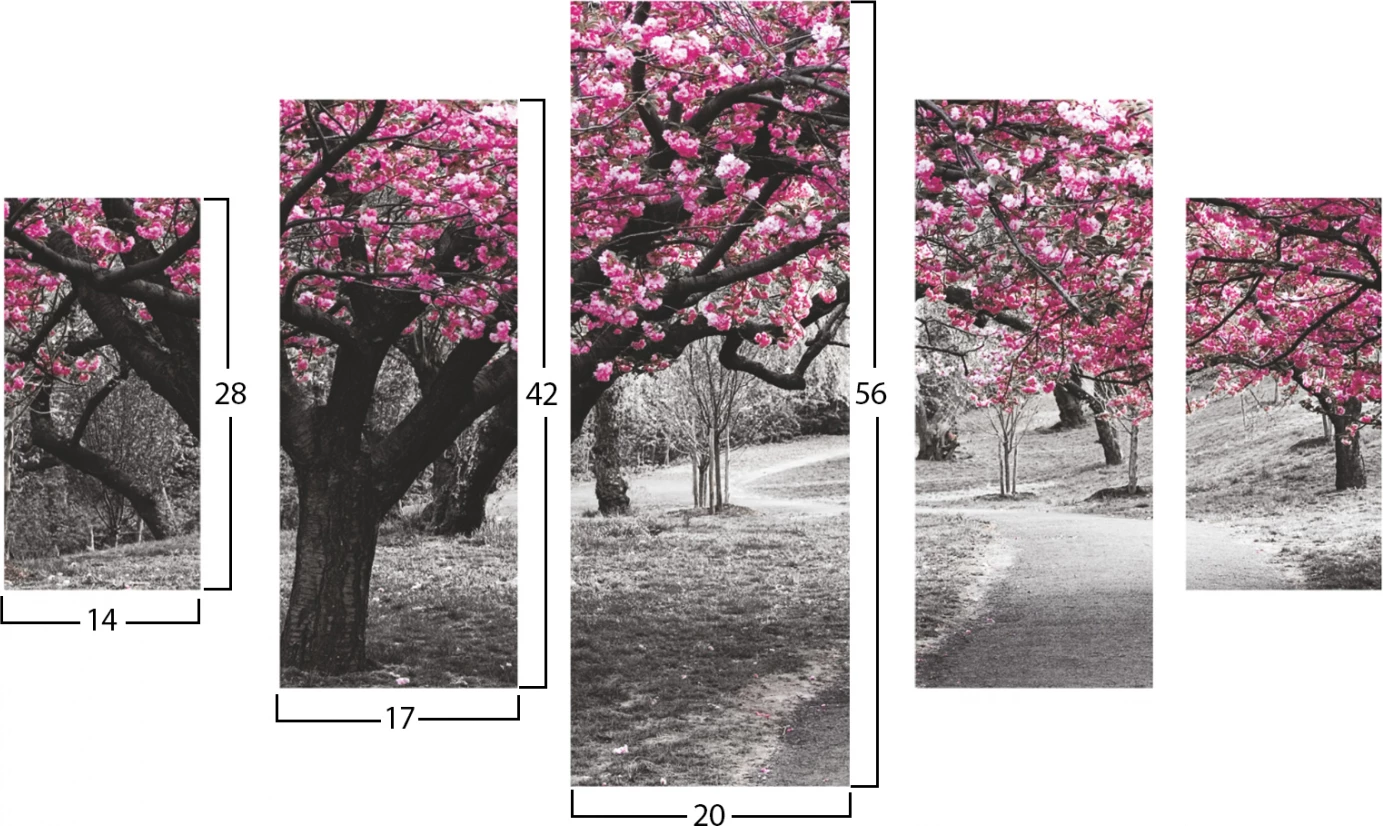 5 kosov slik na MDF cvetoče drevo 82Χ56x3 FH7207.04