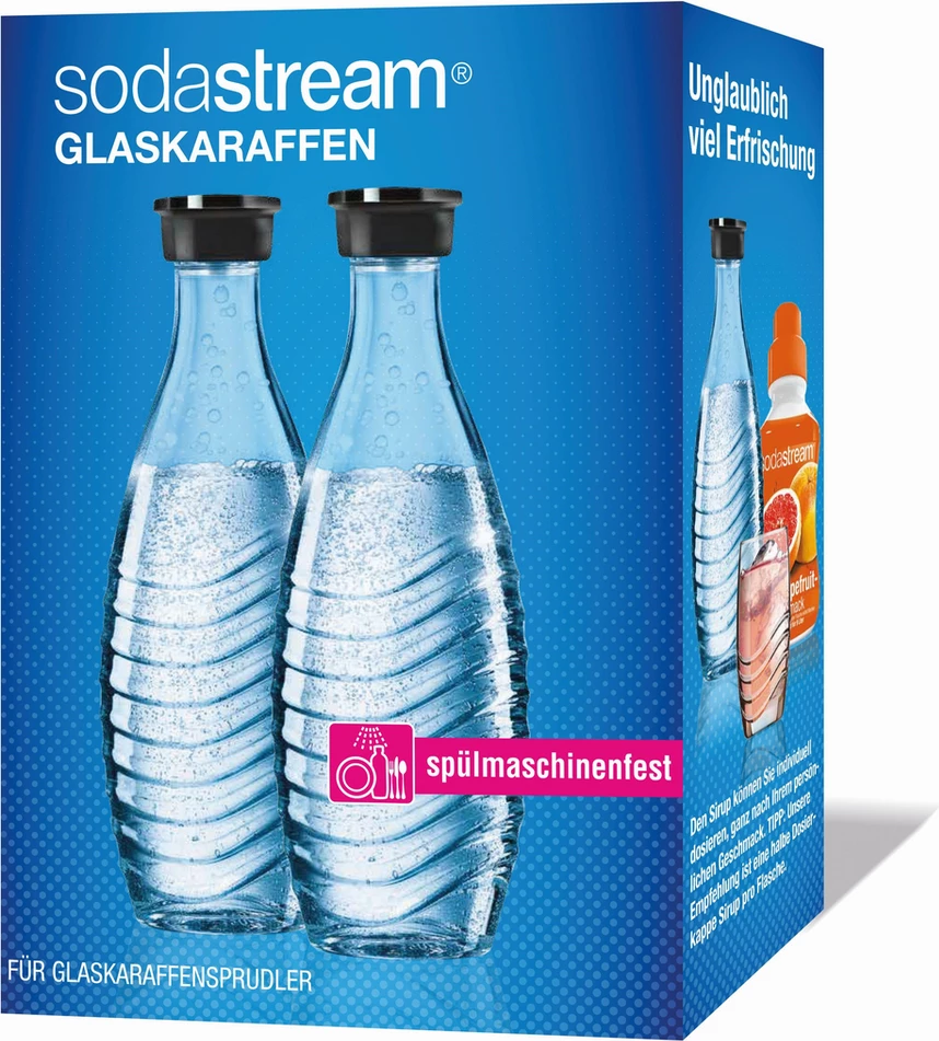 Steklena karafa Sodastream CRYSTAL 1047200490, primerna za gaziranje vode in pomivalni stroj, prozorna, paket dveh