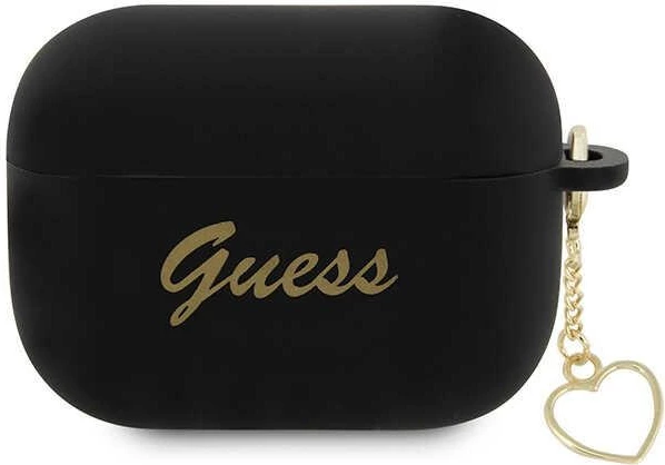 Ovitek za AirPods Pro 2, Silicone Charm Collection, črn, z obeskom v obliki srca, Guess
