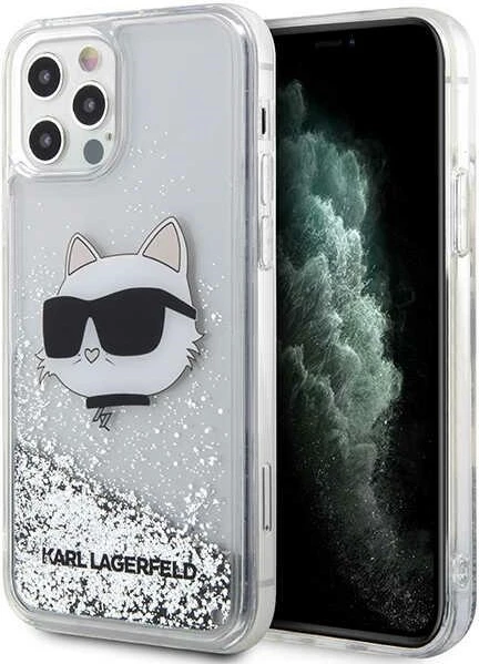 Ovitek za telefon iPhone 12/12 Pro 6,1", Glitter Choupette, srebrn, Karl Lagerfeld KLHCP12MLNHCCS
