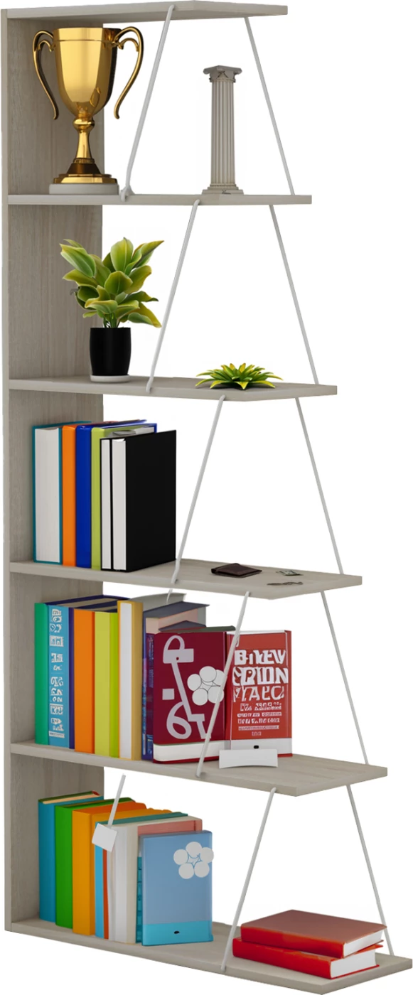 Mini knjižna omara TARS FH2241.11 sonoma melamin-bela kovinske palice 65x22-24x146Hcm