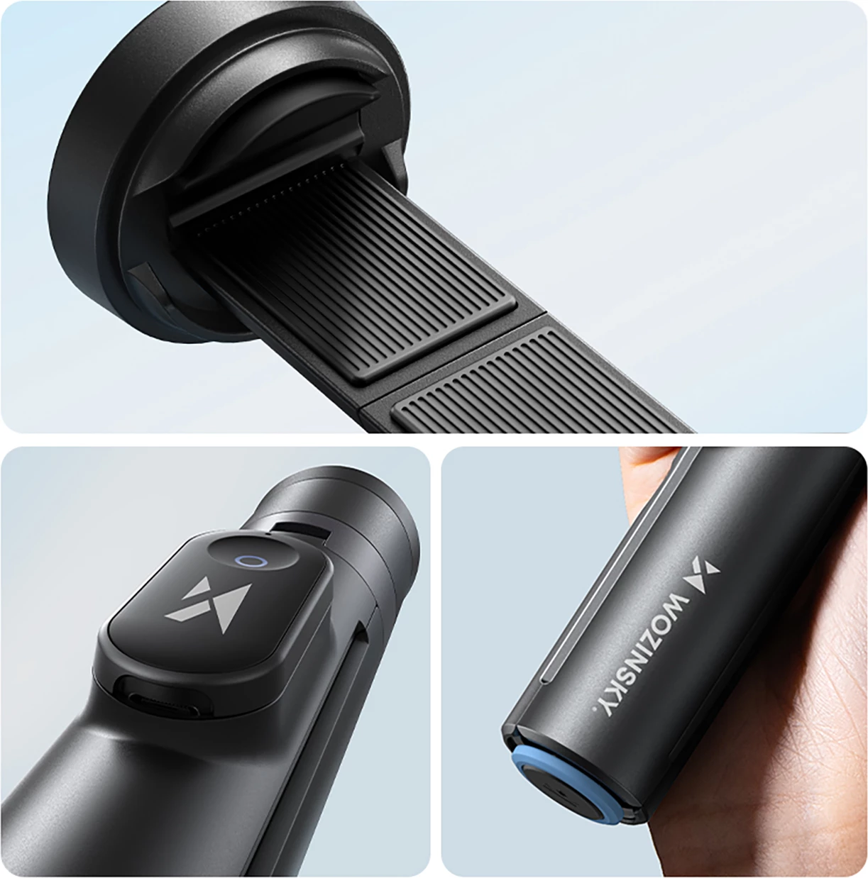 Selfie palica z samodejno odpirajočimi se nogami, trinožnik, 1,7 m, črna, Wozinsky WRZP1