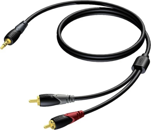 Audio kabel PROCAB CLA711/5, 3,5 mm minijack moški na 2x RCA moški, 5 m, črn
